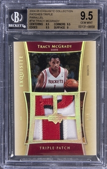 2004-05 UD "Exquisite Collection" Patches Triple Parallel #TM Tracy McGrady Game Used Patch Card (#3/3) – BGS GEM MINT 9.5